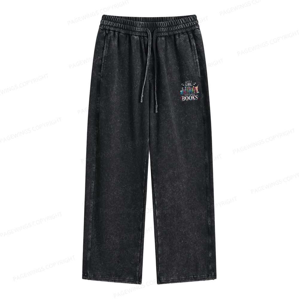 Pagewings Just A Girl Who Loves Books Unisex Washed Sweatpants