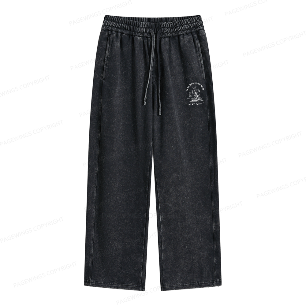 Pagewings Read Books Be Kind Stay Weird Unisex Washed Sweatpants