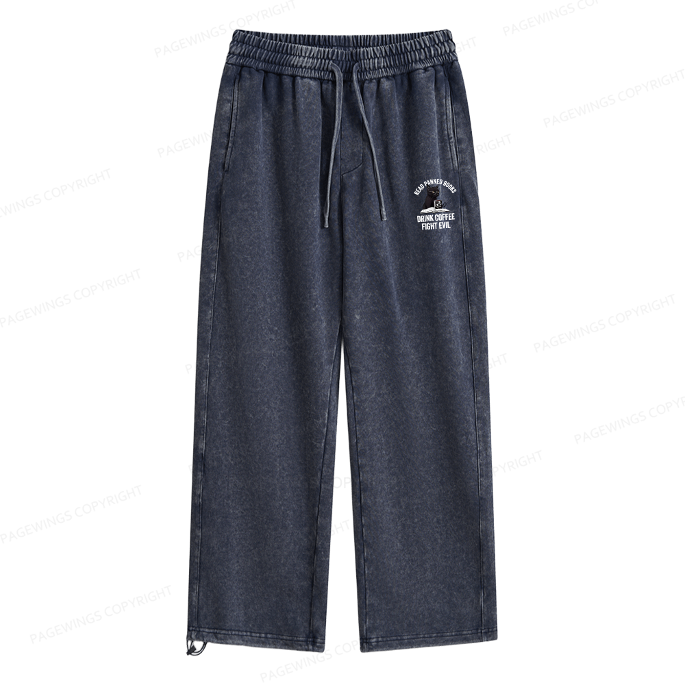 Pagewings Read Books Drink Coffee Fight Evil Unisex Washed Sweatpants