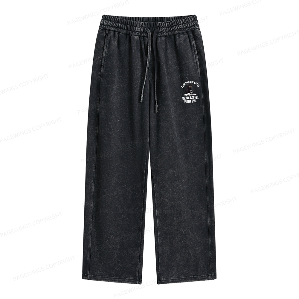 Pagewings Read Books Drink Coffee Fight Evil Unisex Washed Sweatpants