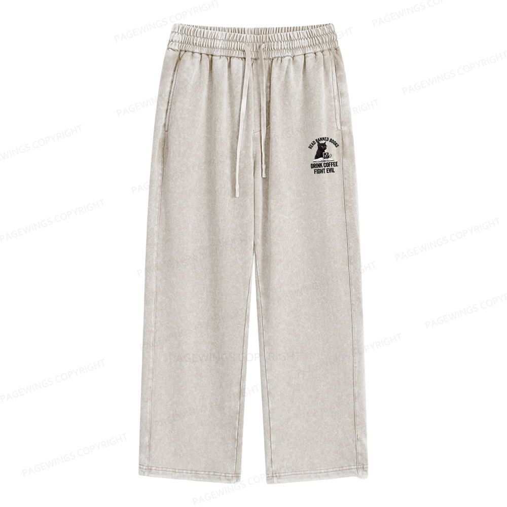 Pagewings Read Books Drink Coffee Fight Evil Unisex Washed Sweatpants