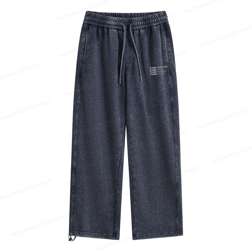 Pagewings Public Libraries Radio Transit Parks Unisex Washed Sweatpants