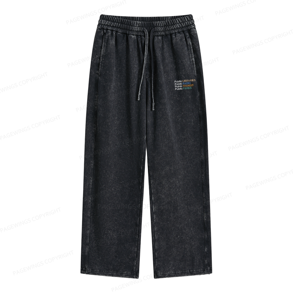 Pagewings Public Libraries Radio Transit Parks Unisex Washed Sweatpants