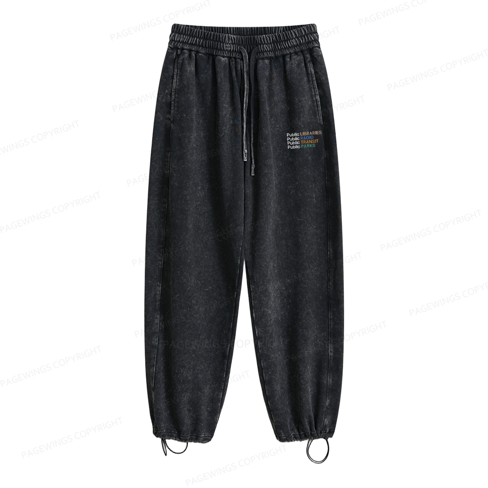 Pagewings Public Libraries Radio Transit Parks Unisex Washed Sweatpants