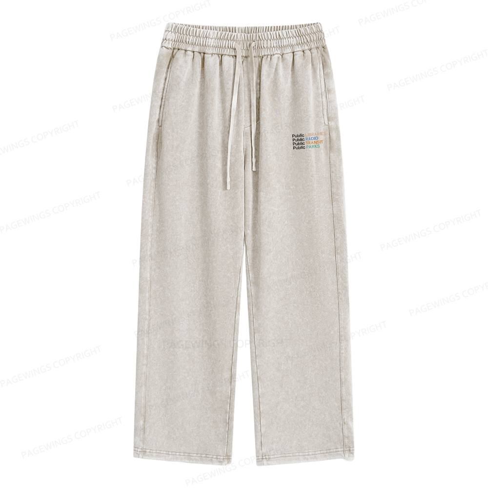 Pagewings Public Libraries Radio Transit Parks Unisex Washed Sweatpants