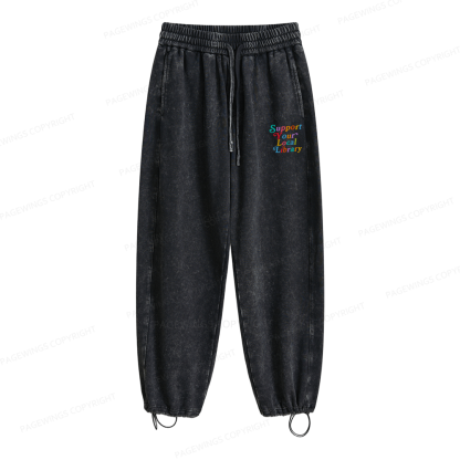 Pagewings Support Your Local Library Unisex Washed Sweatpants