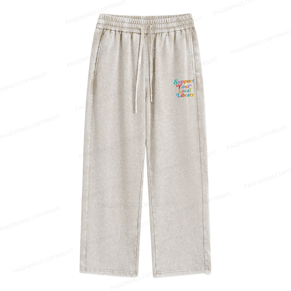 Pagewings Support Your Local Library Unisex Washed Sweatpants