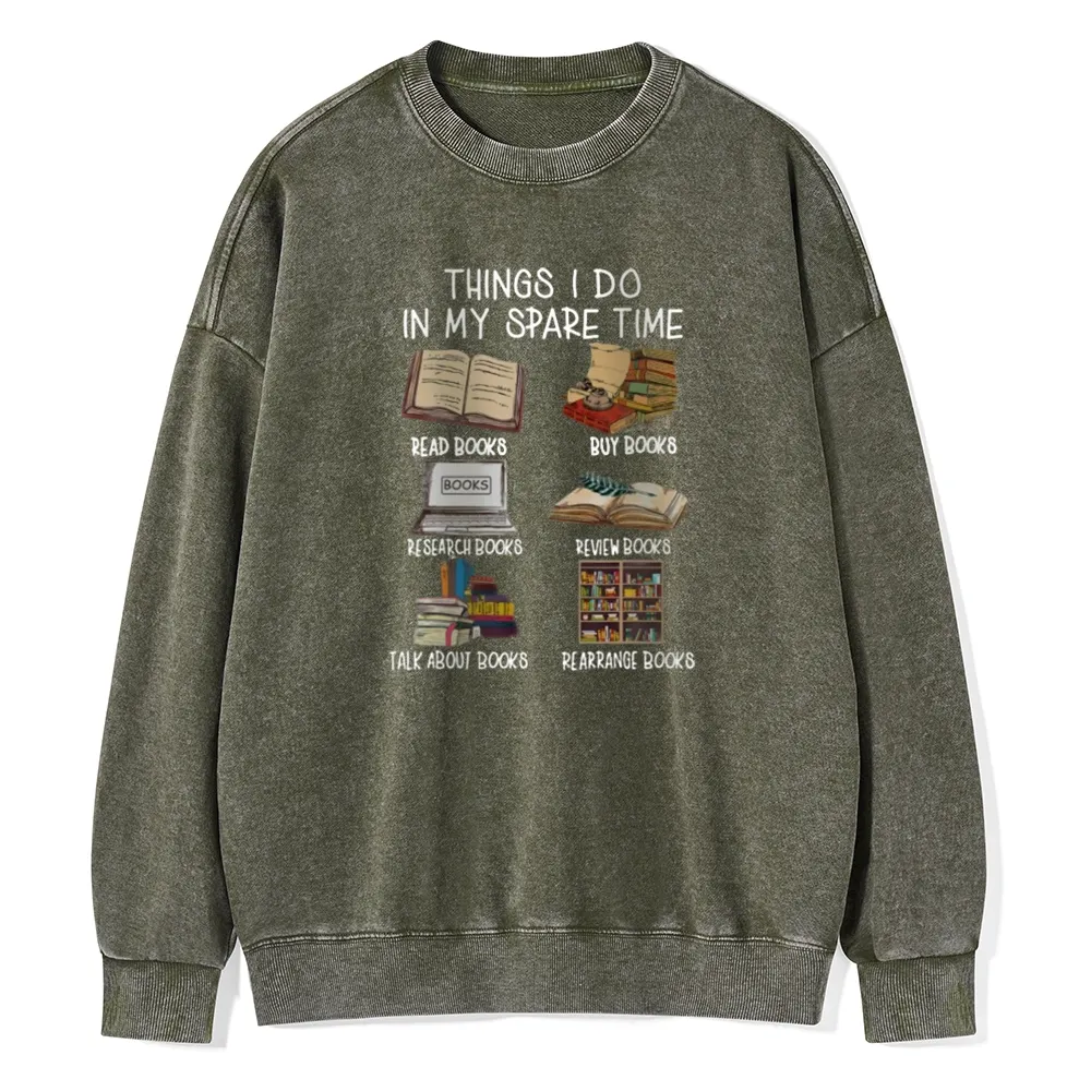 Pagewings Things I Do In My Spare Time Book Lover Librarian Unisex Washed Sweatshirt