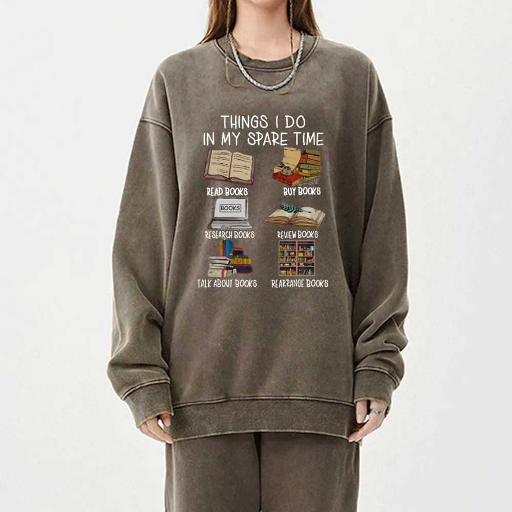Pagewings Things I Do In My Spare Time Book Lover Librarian Unisex Washed Sweatshirt