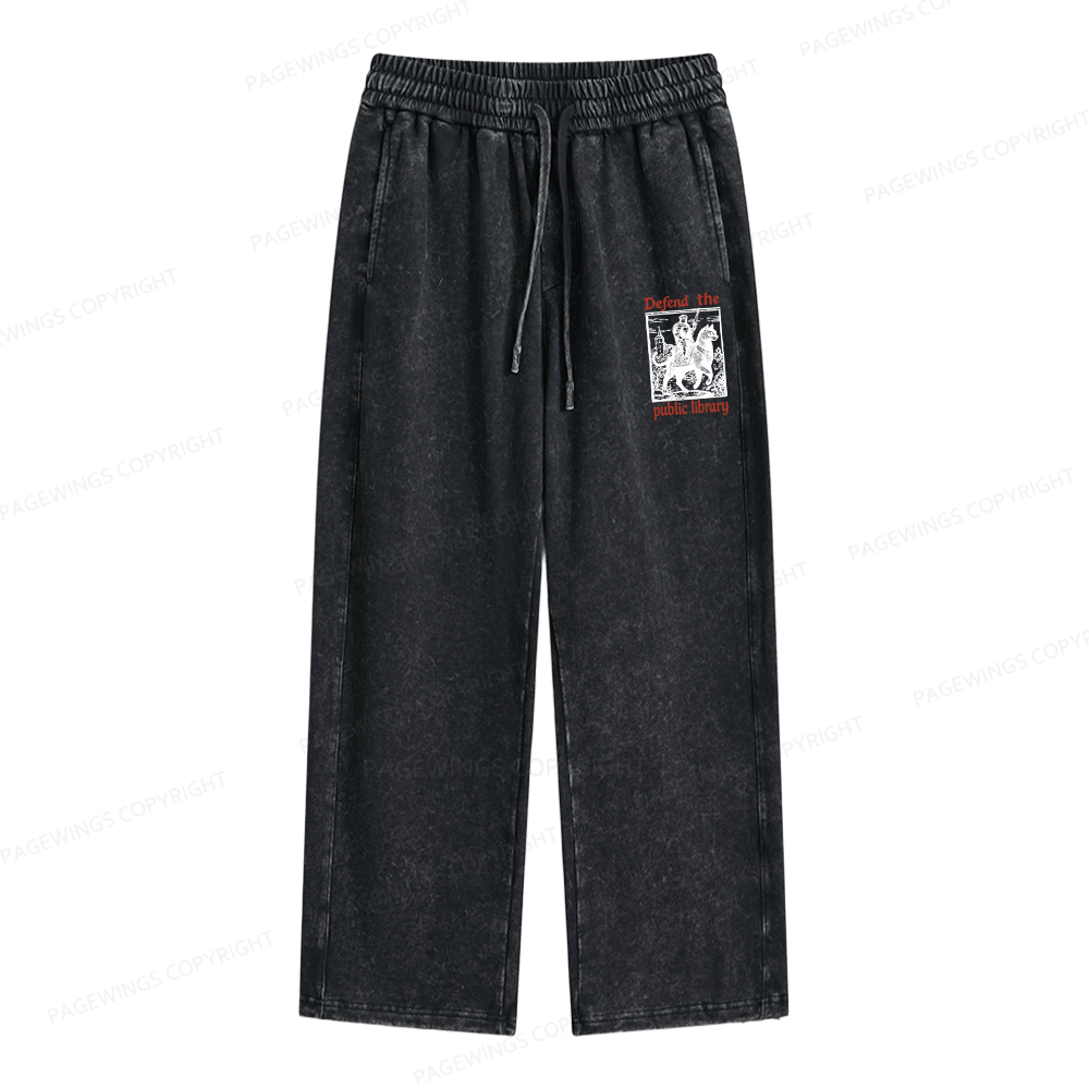 Pagewings Defend the Public Library Unisex Washed Sweatpants