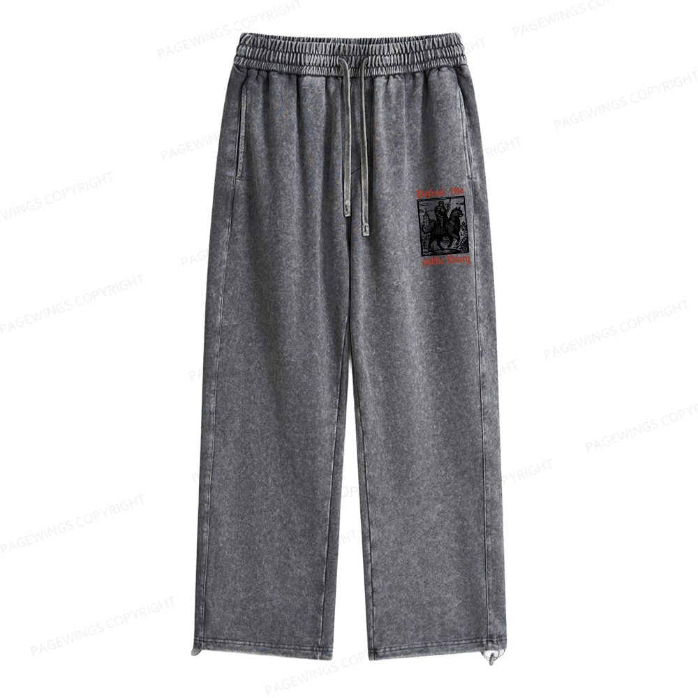 Pagewings Defend the Public Library Unisex Washed Sweatpants