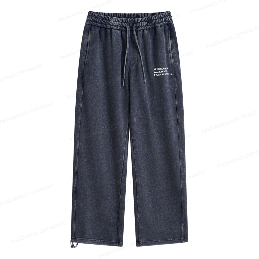 Pagewings Read Books Walk Dogs And Fight Unisex Washed Sweatpants