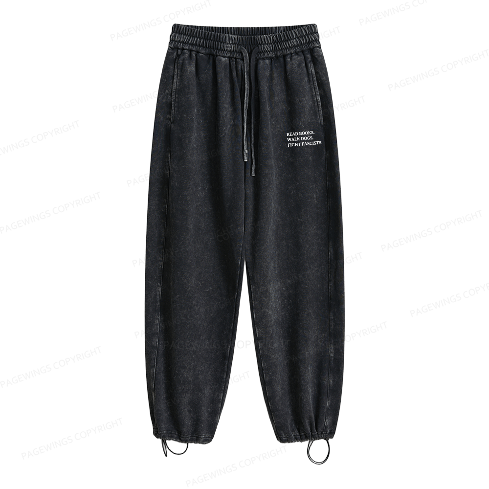 Pagewings Read Books Walk Dogs And Fight Unisex Washed Sweatpants