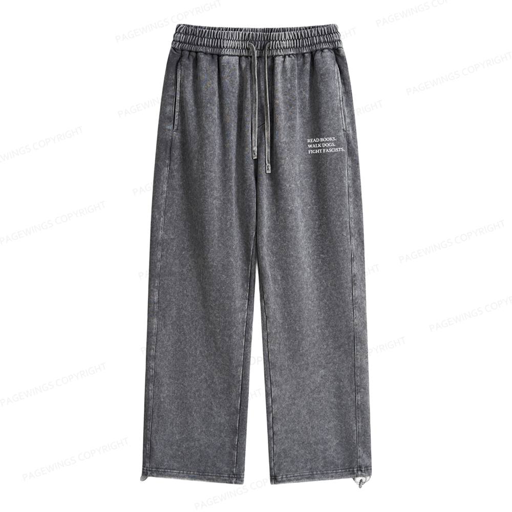 Pagewings Read Books Walk Dogs And Fight Unisex Washed Sweatpants
