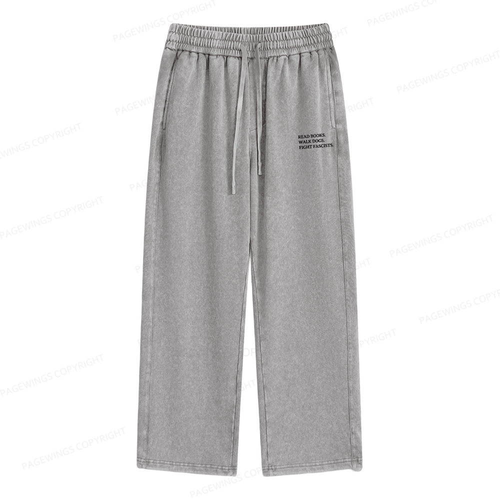 Pagewings Read Books Walk Dogs And Fight Unisex Washed Sweatpants