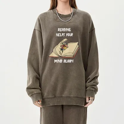 Pagewings Personalised Vintage Reading Book Wild Flowers Unisex Washed Sweatshirt