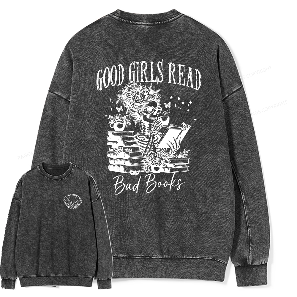 Pagewings Good Girls Read Bad Books Unisex Washed Sweatshirt
