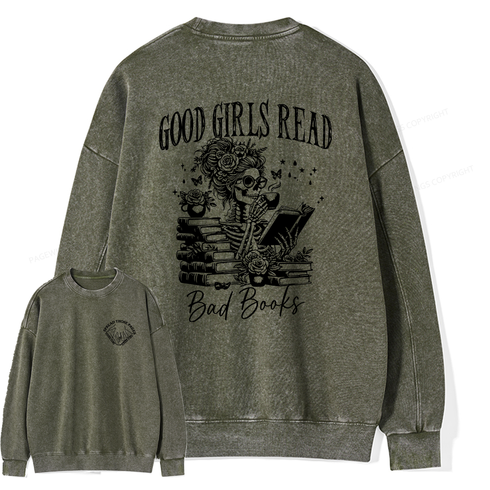 Pagewings Good Girls Read Bad Books Unisex Washed Sweatshirt