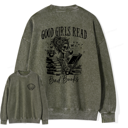 Pagewings Good Girls Read Bad Books Unisex Washed Sweatshirt