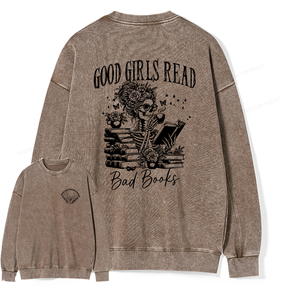 Pagewings Good Girls Read Bad Books Unisex Washed Sweatshirt