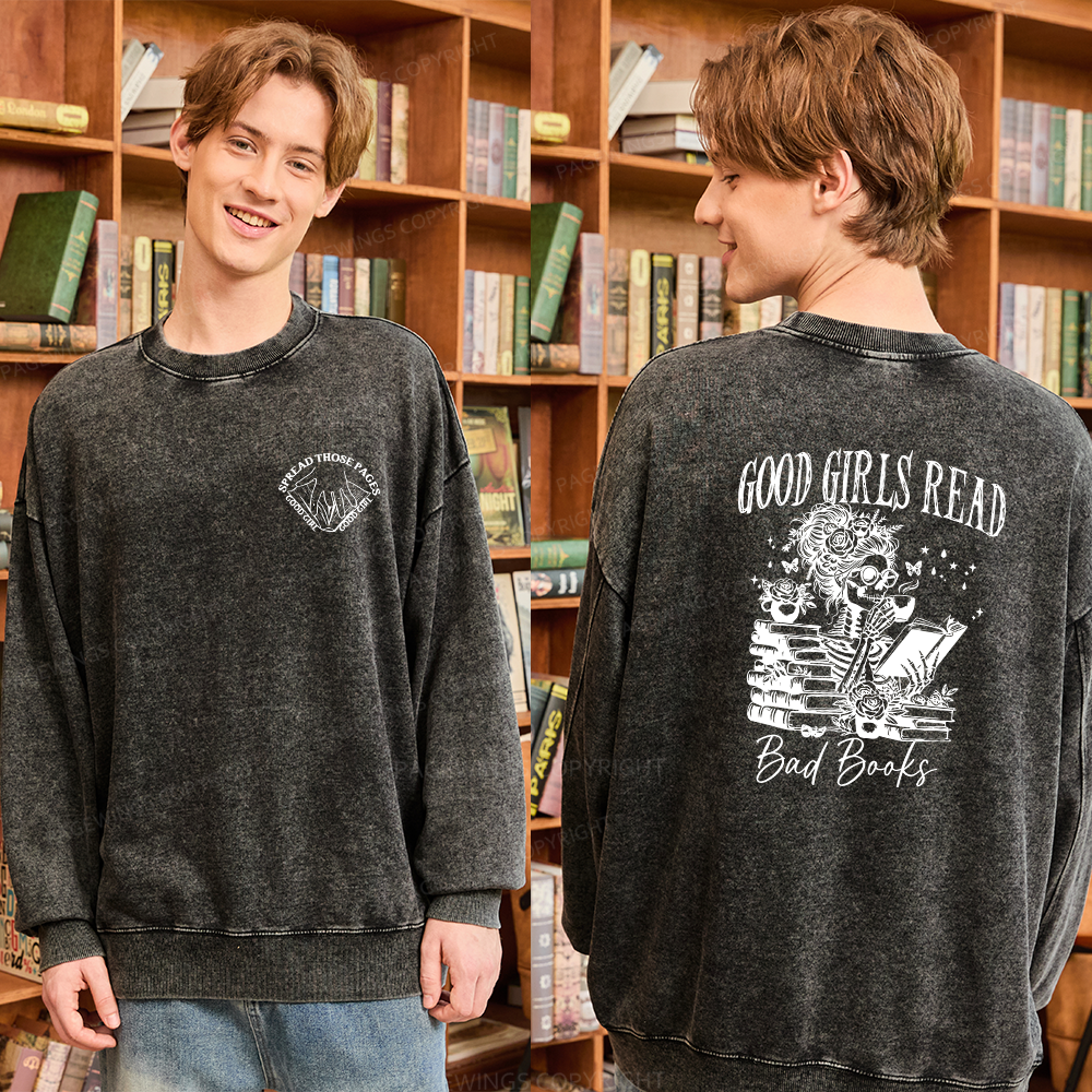 Pagewings Good Girls Read Bad Books Unisex Washed Sweatshirt