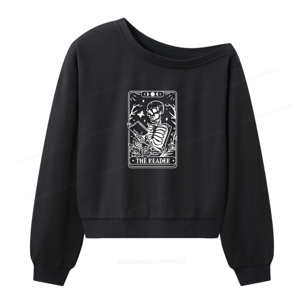 Pagewings Halloween The Reader Tarot Card Women Off  Shoulder Sweatshirt