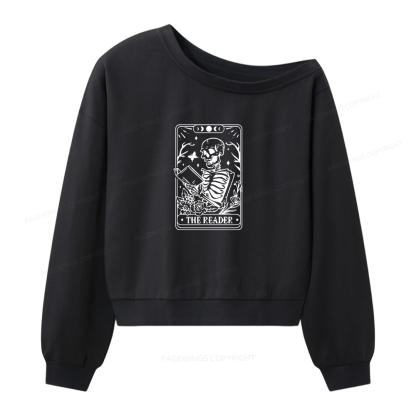 Pagewings Halloween The Reader Tarot Card Women Off  Shoulder Sweatshirt