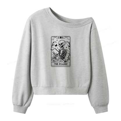 Pagewings Halloween The Reader Tarot Card Women Off  Shoulder Sweatshirt