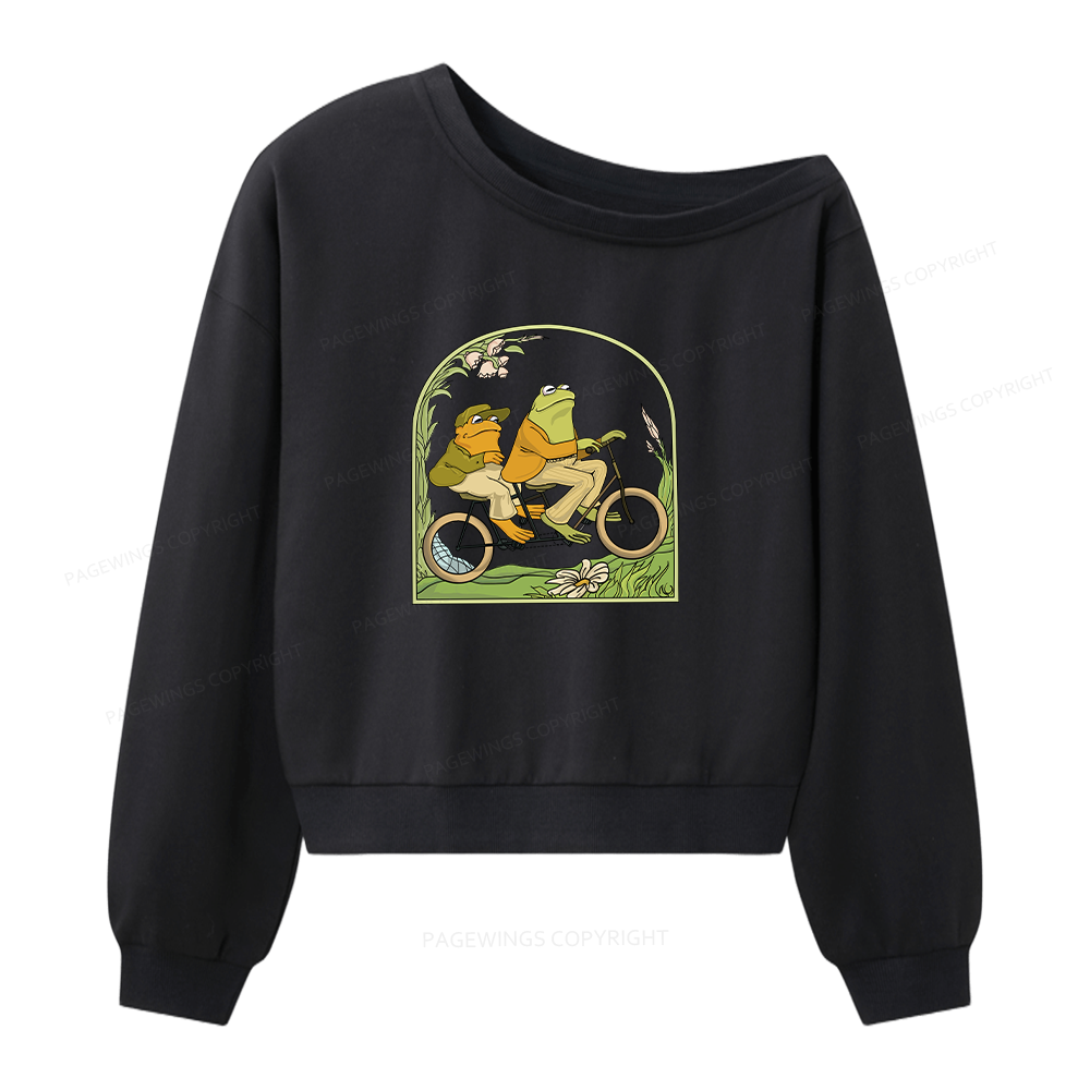Pagewings Frog And Toad Book Vintage Women Off  Shoulder Sweatshirt