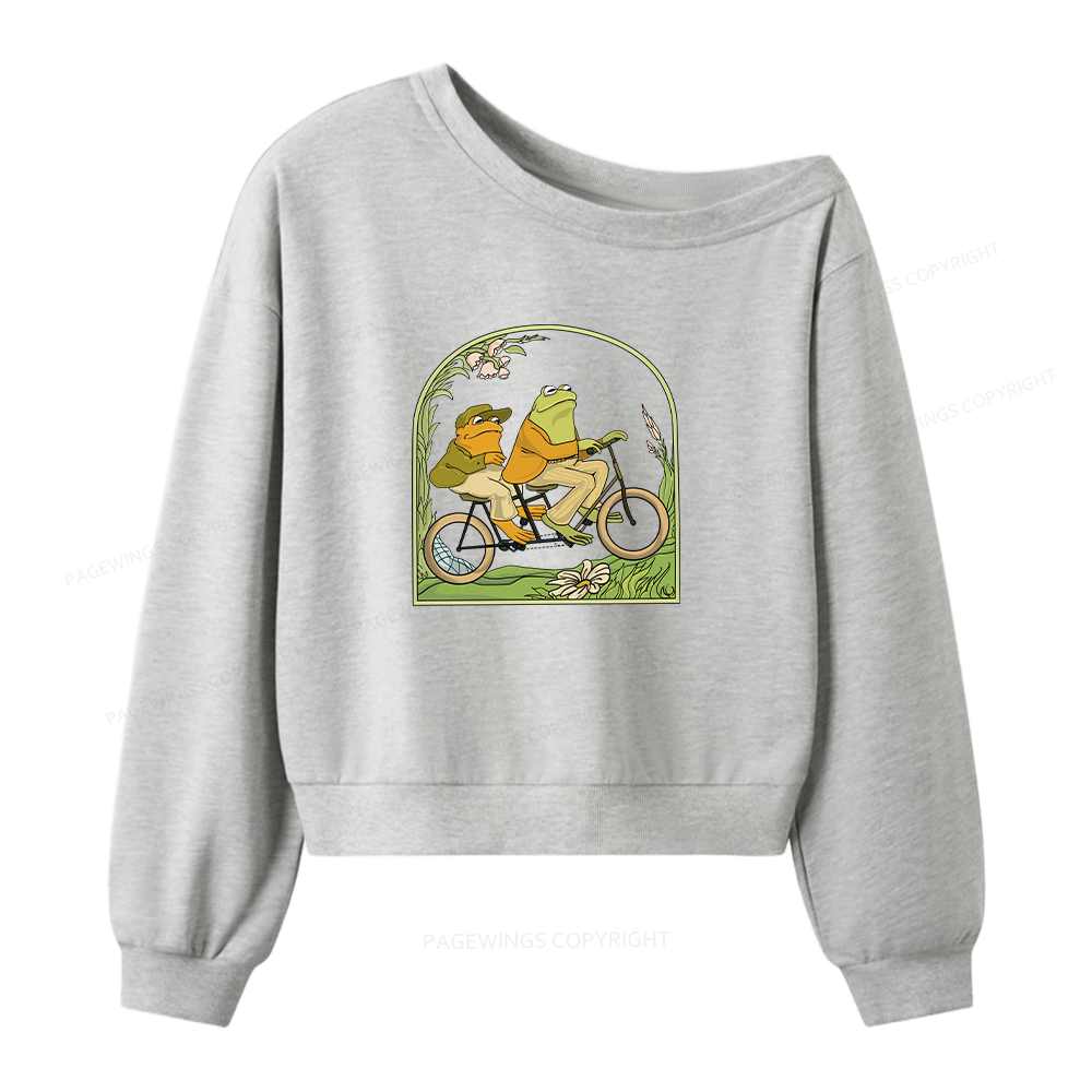 Pagewings Frog And Toad Book Vintage Women Off  Shoulder Sweatshirt