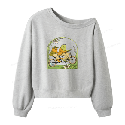 Pagewings Frog And Toad Book Vintage Women Off  Shoulder Sweatshirt
