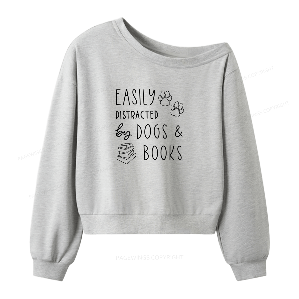 Pagewings Dogs And Books Women Off  Shoulder Sweatshirt