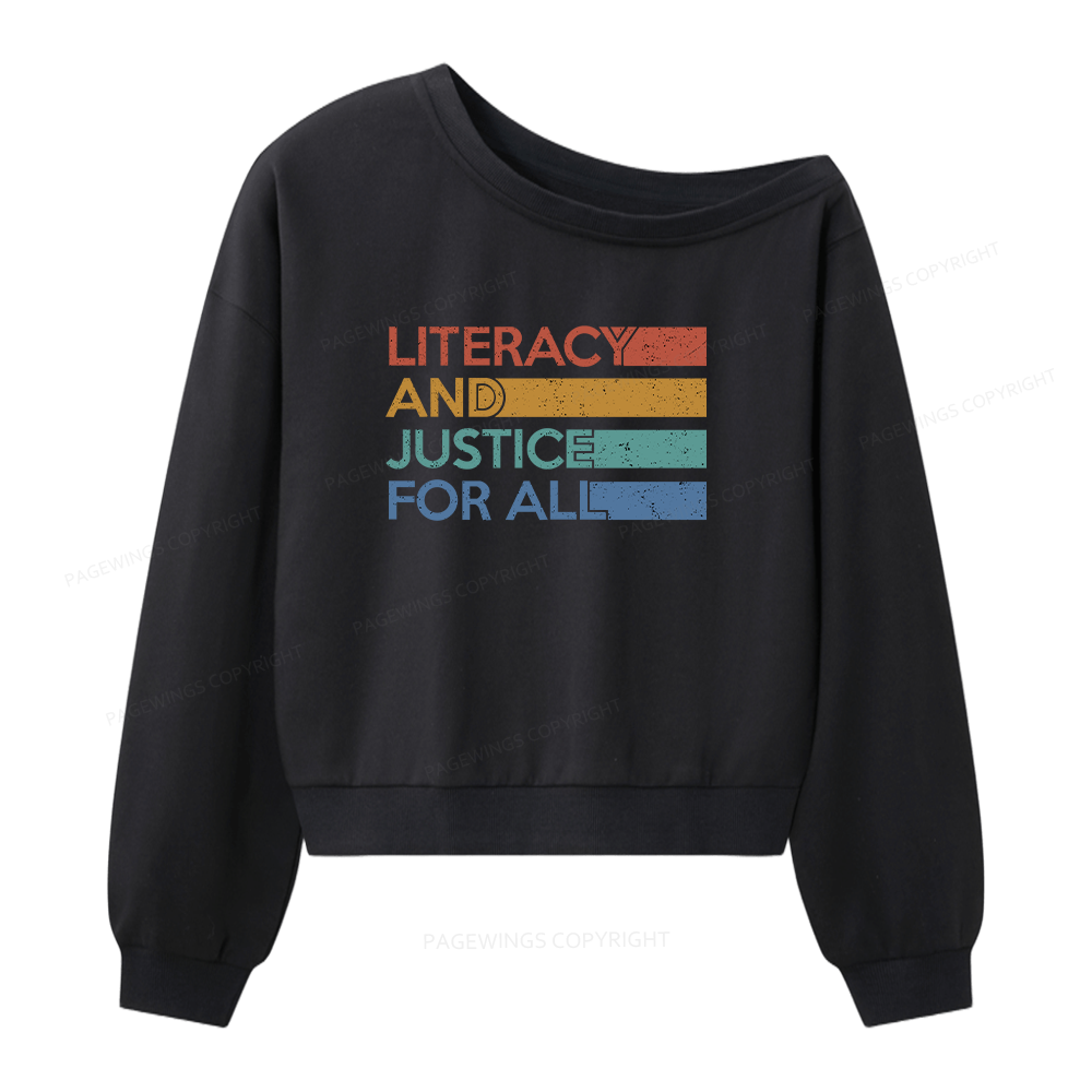 Pagewings Literacy and Justice For All Women Off  Shoulder Sweatshirt