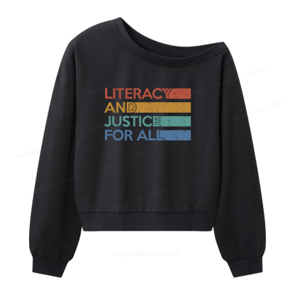 Pagewings Literacy and Justice For All Women Off  Shoulder Sweatshirt