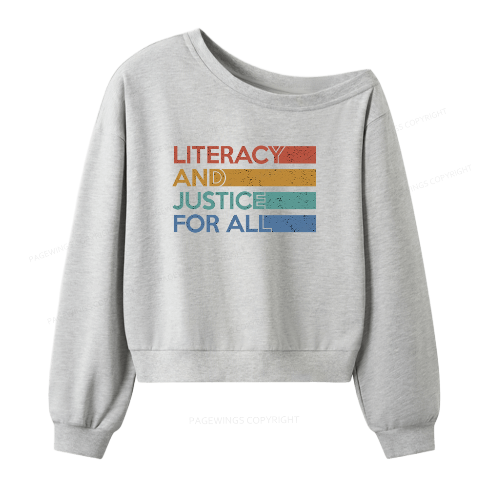 Pagewings Literacy and Justice For All Women Off  Shoulder Sweatshirt