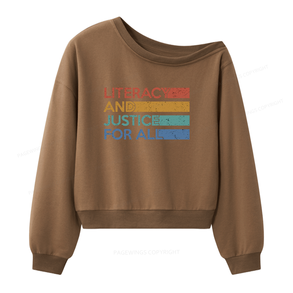 Pagewings Literacy and Justice For All Women Off  Shoulder Sweatshirt