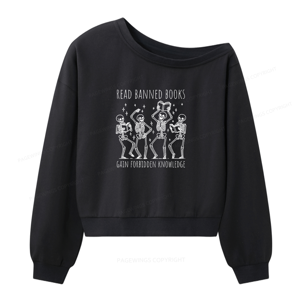 Pagewings Reading Books Tee Book Lover Women Off  Shoulder Sweatshirt