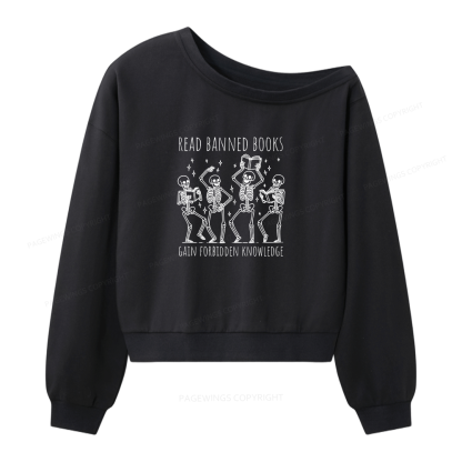 Pagewings Reading Books Tee Book Lover Women Off  Shoulder Sweatshirt