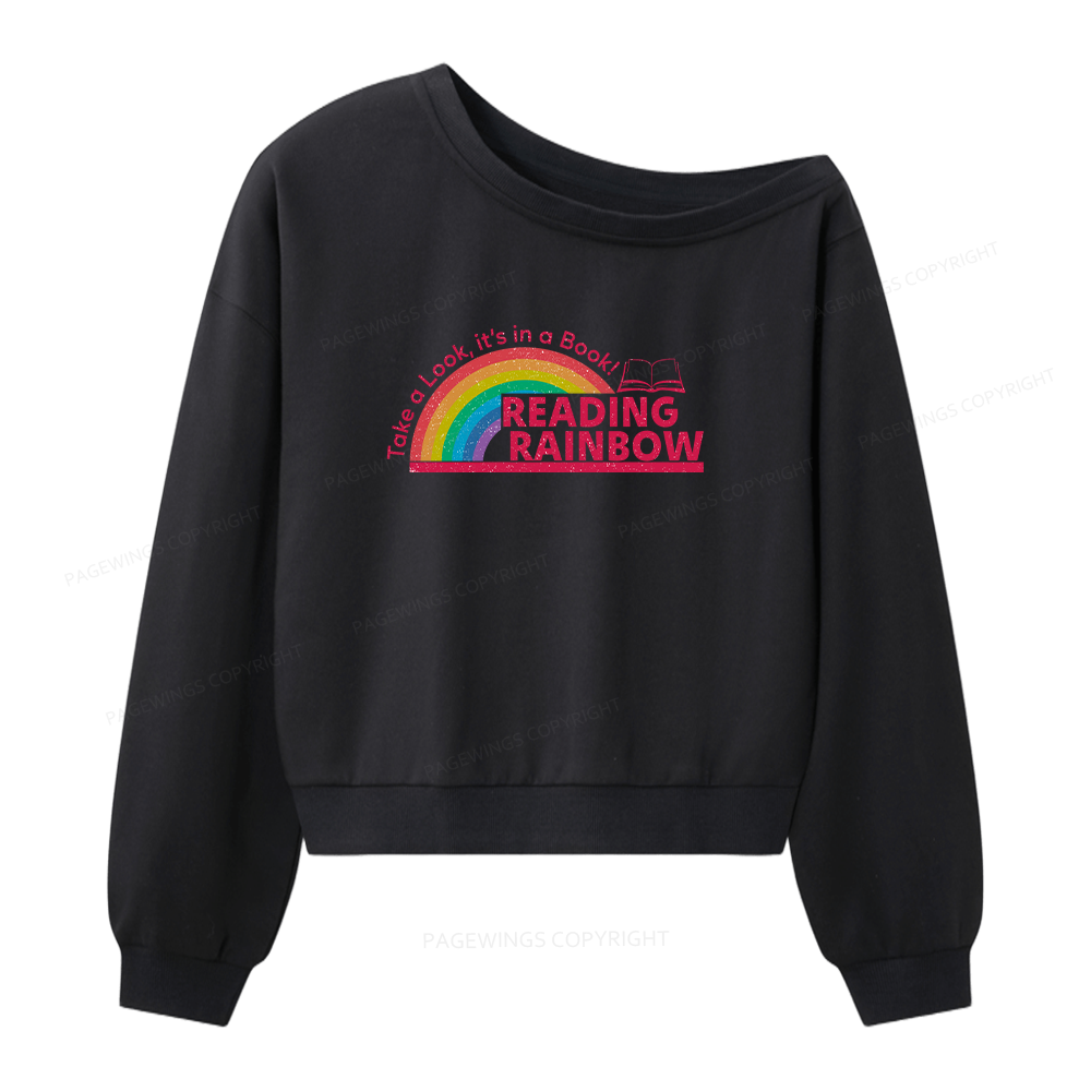 Pagewings Reading Rainbow Women Off  Shoulder Sweatshirt