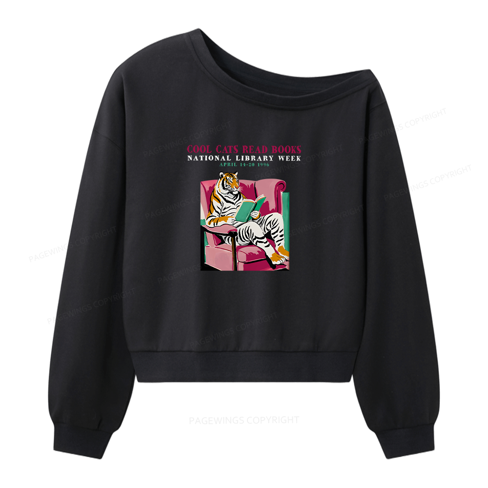 Pagewings Library Week Poster 1996 Women Off  Shoulder Sweatshirt