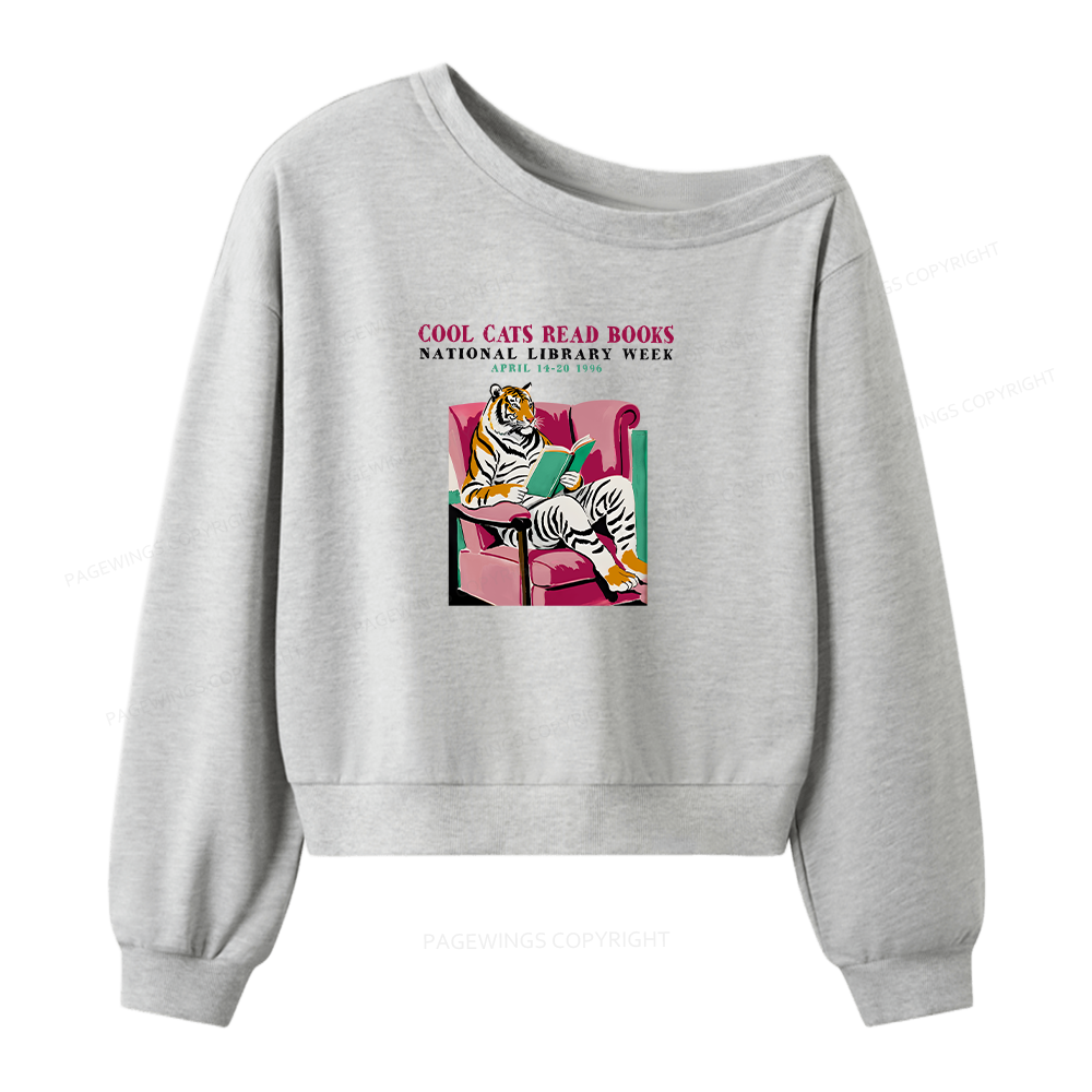 Pagewings Library Week Poster 1996 Women Off  Shoulder Sweatshirt