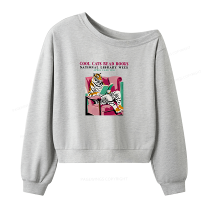 Pagewings Library Week Poster 1996 Women Off  Shoulder Sweatshirt