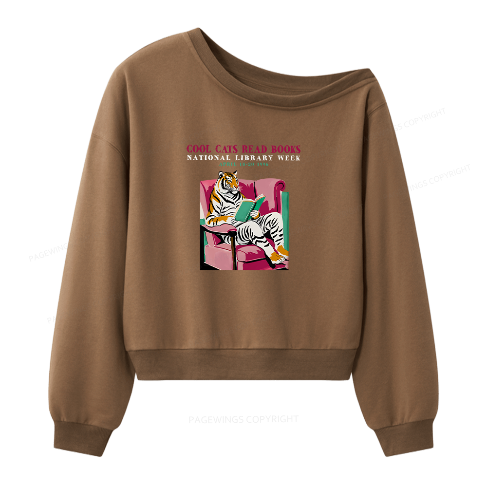 Pagewings Library Week Poster 1996 Women Off  Shoulder Sweatshirt