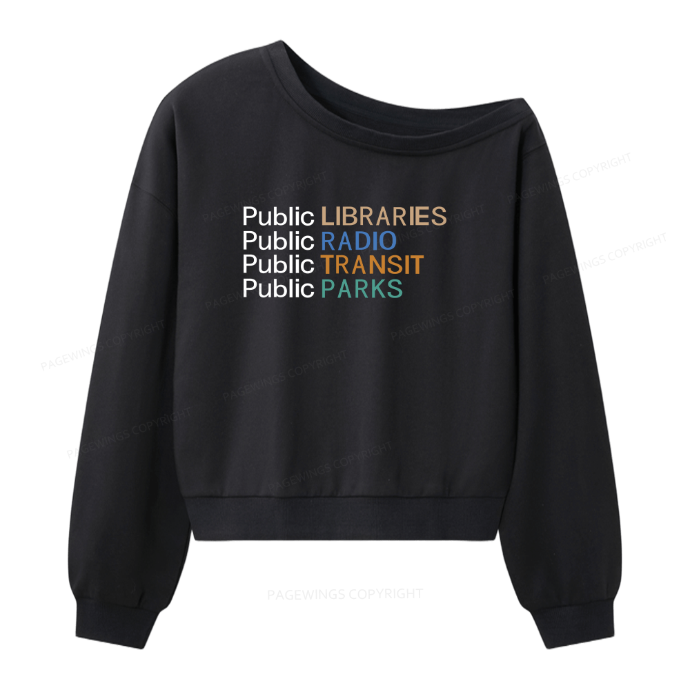 Pagewings Public Libraries Radio Transit Parks Women Off  Shoulder Sweatshirt