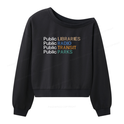Pagewings Public Libraries Radio Transit Parks Women Off  Shoulder Sweatshirt