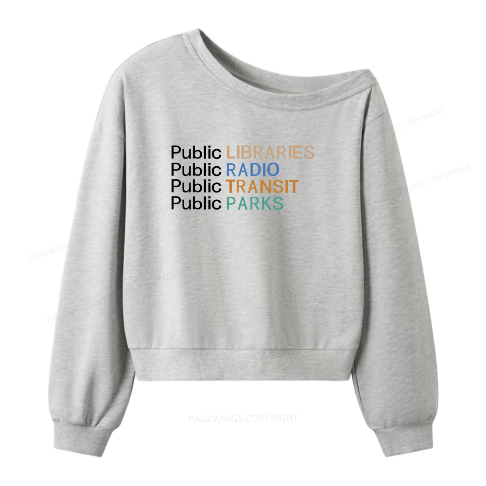 Pagewings Public Libraries Radio Transit Parks Women Off  Shoulder Sweatshirt