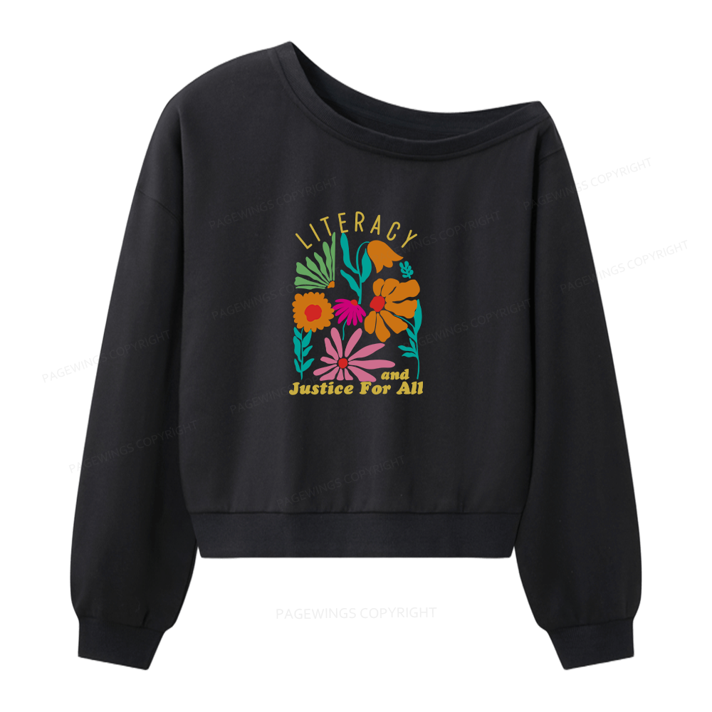 Pagewings Literacy And Justice Women Off  Shoulder Sweatshirt