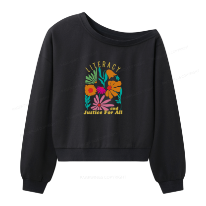 Pagewings Literacy And Justice Women Off  Shoulder Sweatshirt