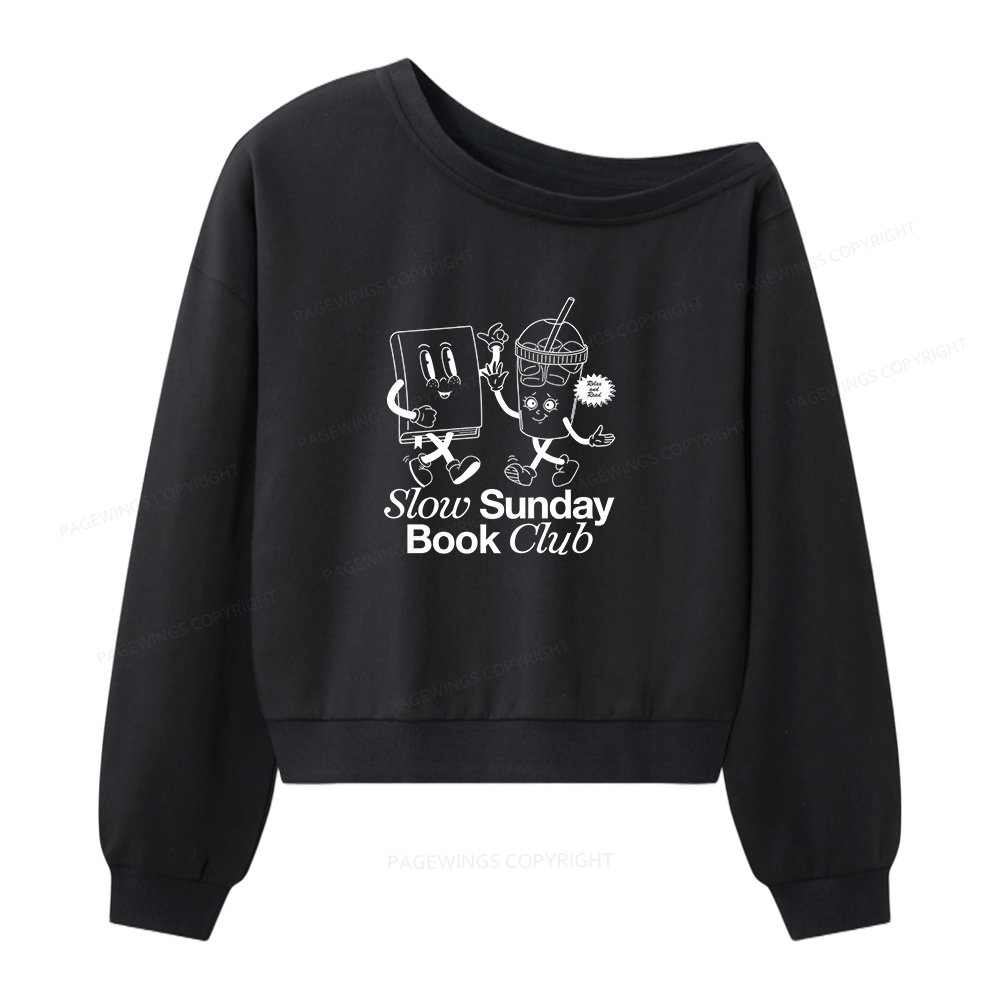 Pagewings Slow Sunday Book Club Women Off  Shoulder Sweatshirt