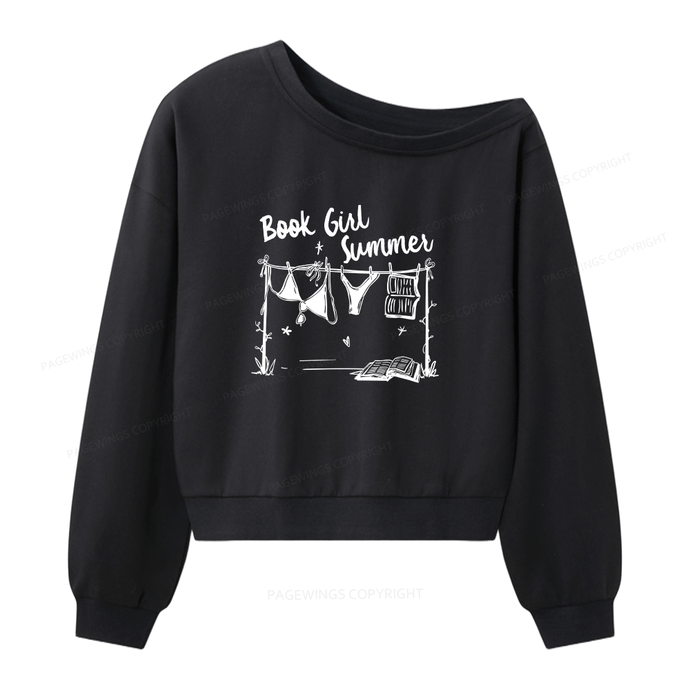 Pagewings Book Girl Summer Bookish Women Off  Shoulder Sweatshirt